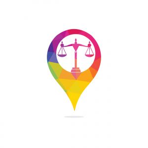 Libra and map pointer logo design. Unique law and pin logotype design template.	