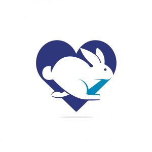 Rabbit love vector logo design. Creative running rabbit and heart icon logo vector concept element.	