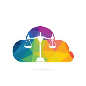 Cloud and Scale of justice logo design. Law firm, lawyer or law office symbol.	