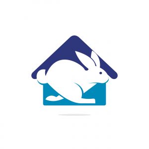 Rabbit house vector logo design. Creative running rabbit and home logo vector concept element.	