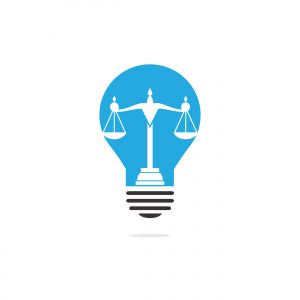 Light bulb and scale of Justice logo design. Education, legal services logo. Notary, justice, lawyer icon or symbol Vector	