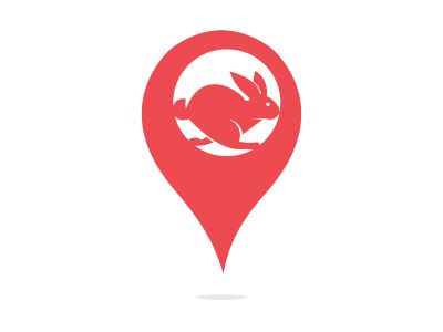 Rabbit vector logo with gps pointer design. Rabbit and GPS vector logo design template.	