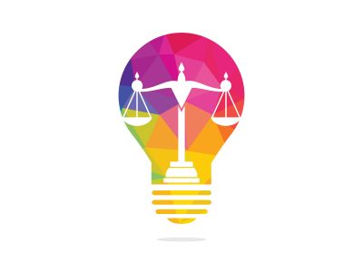 Light bulb and scale of Justice logo design. Education, legal services logo. Notary, justice, lawyer icon or symbol Vector	