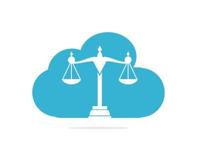 Cloud and Scale of justice logo design. Law firm, lawyer or law office symbol.	