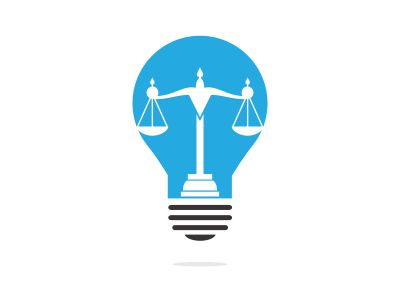 Light bulb and scale of Justice logo design. Education, legal services logo. Notary, justice, lawyer icon or symbol Vector	