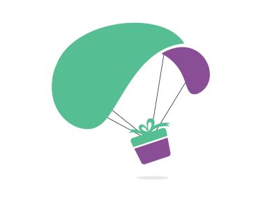 Gift delivery vector logo design. Parachute gift delivery concept emblem.	