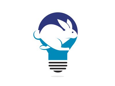 Rabbit and bulb vector logo design. Creative running rabbit and lightbulblogo vector concept element.	