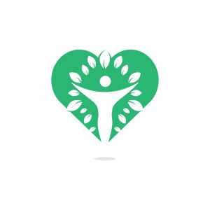 Human character with leaves and heart logo design. Health and beauty salon logo. Nature and fitness logo.	