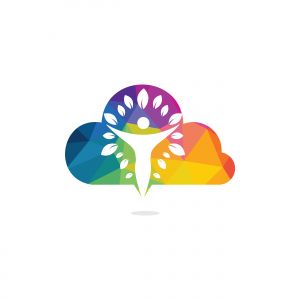 Human character with leaves and cloud logo design. Health and beauty salon logo. Nature and fitness logo.	