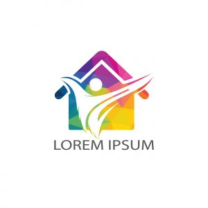 Abstract real estate agent vector logo design. House cleaning or home security logo design concept. Vector man and house logo concept.	