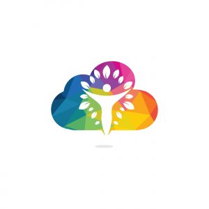 Human character with leaves and cloud logo design. Health and beauty salon logo. Nature and fitness logo.	