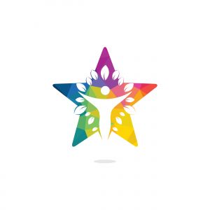 Human character with leaves and star logo design. Health and beauty salon logo. Nature and fitness logo.	