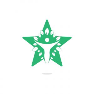 Human character with leaves and star logo design. Health and beauty salon logo. Nature and fitness logo.	