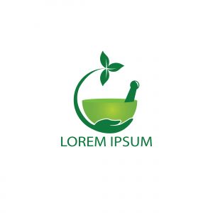 Pharmacy medical logo design. Natural mortar and pestle logotype, medicine herbal illustration symbol icon vector design.	