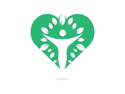 Human character with leaves and heart logo design. Health and beauty salon logo. Nature and fitness logo.	