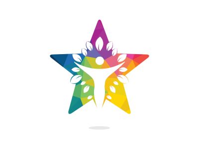Human character with leaves and star logo design. Health and beauty salon logo. Nature and fitness logo.	