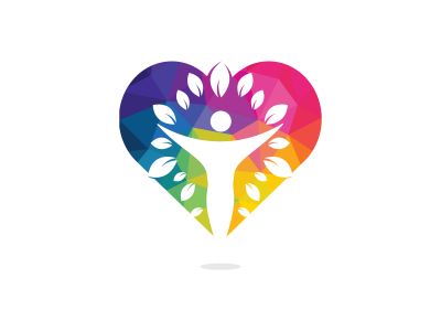 Human character with leaves and heart logo design. Health and beauty salon logo. Nature and fitness logo.	