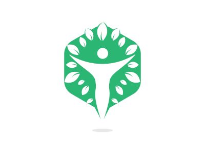 Human character with leaves logo design. Health and beauty salon logo. Nature and fitness logo.	