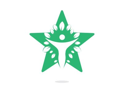 Human character with leaves and star logo design. Health and beauty salon logo. Nature and fitness logo.	