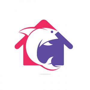 Fish house vector logo design. Fish and home icon vector design icon.	
