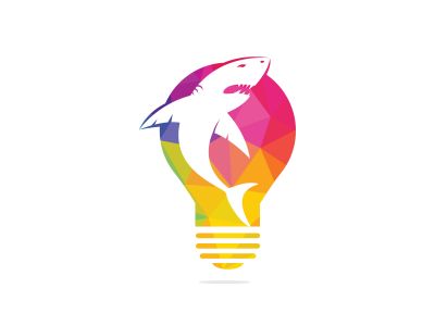 Shark and bulb vector logo design. Shark and bulb lamp icon simple sign.	