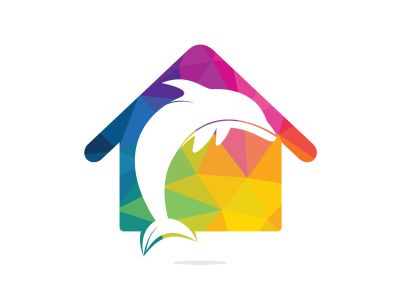 Dolphin house vector logo design. Dolphin and home icon vector design icon.	