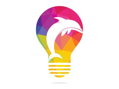 Dolphin and bulb vector logo design. Dolphin and bulb lamp icon simple sign. Creative fishing business idea concept.	