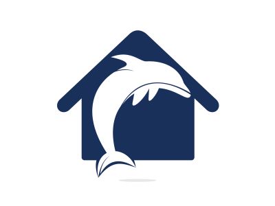 Dolphin house vector logo design. Dolphin and home icon vector design icon.	