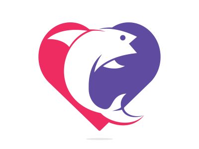 Fish heart shape vector logo design. Fishing logo concept design template.	