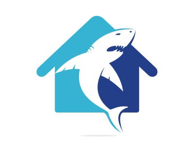 Shark house vector logo design. Shark and home icon vector design icon.	