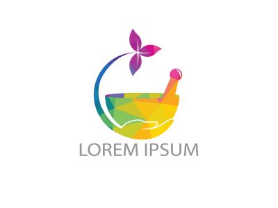 Pharmacy medical logo design. Natural mortar and pestle logotype, medicine herbal illustration symbol icon vector design.
