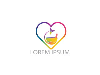 Heart shape pharmacy medical logo design. Natural mortar and pestle logotype, medicine herbal illustration symbol icon vector design.