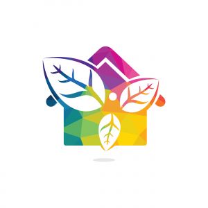 Healthy man and leaves home shape figure vector logo design. Ecological and biological product concept sign. Ecology symbol. Human character icon. Logo for spa, healthy, nature and etc.	