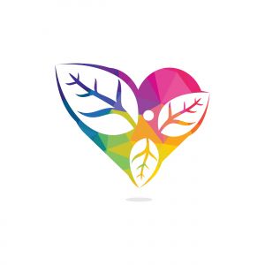Healthy man and leaves heart shape figure vector logo design. Ecological and biological product concept sign. Ecology symbol. Human character icon. Logo for spa, healthy, nature and etc.	