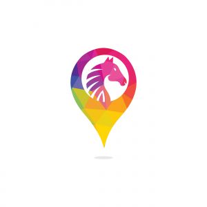 Horse and map pointer logo design. Horse locator logo design. Animal place icon.	