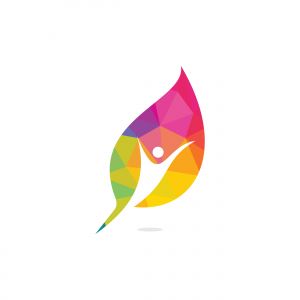 Human Leaf Logo Design.Human character figure on green leaf. Ecology and bio product creative sign. Nature symbol.	
