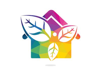 Healthy man and leaves home shape figure vector logo design. Ecological and biological product concept sign. Ecology symbol. Human character icon. Logo for spa, healthy, nature and etc.	