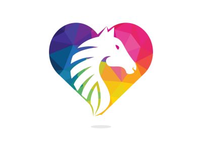 Horse head with heart shape logo design. Horse love template.	
