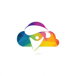 Skydiver with parachute and cloud icon vector logo design. Modern skydiver with parachute icon.	