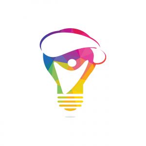 Skydiver with parachute and light bulb logo design. Modern skydiver with parachute icon.	