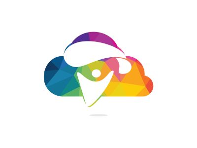 Skydiver with parachute and cloud icon vector logo design. Modern skydiver with parachute icon.	