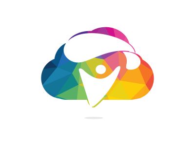 Skydiver with parachute and cloud icon vector logo design. Modern skydiver with parachute icon.	