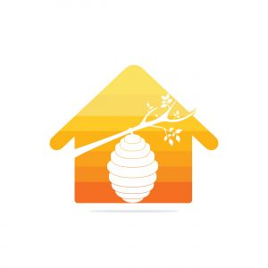 Honeycomb Hive And Home Logo Vector Design. Honey icon flat vector illustration for logo, web, app, UI.	