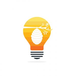 Honeycomb Hive And Light bulb Logo Vector Design. Honey icon flat vector illustration for logo, web, app, UI.	