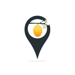 Honeycomb Hive And map pointer  Logo Vector Design. Honey icon flat vector illustration for logo, 