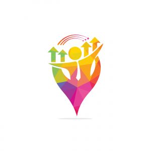 Vector business and map pointer logo design. Businessman and gps locator symbol or icon.	