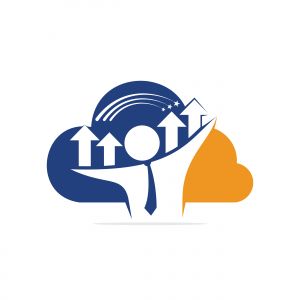 Businessman and graph cloud shape vector logo design. Businessman logo icon. People logo icon. Business logo sign.	