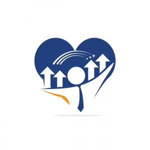 Businessman and graph and heart shape vector logo design. Businessman logo icon. People logo icon. Business logo sign.	