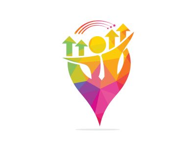 Vector business and map pointer logo design. Businessman and gps locator symbol or icon.	