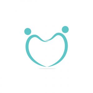 Love heart couple logo design. Vector represents romantic relationship, lover pair, couple in love, jumping in joy, happy people.	